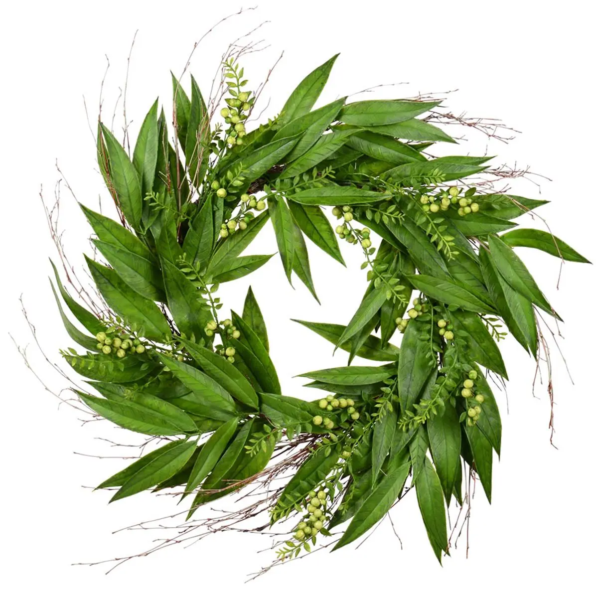 24 in. Artificial Green Willow Wreath with White Berries - Festive Ornaments, Home Decor Accessory, Faux Plants for Home & Festive Decorations