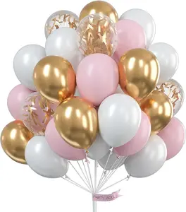 Pink and Gold Balloons, 60 pcs Pink Balloons, Metallic Balloons, Gold Confetti Balloons, White Balloons, Party Balloons, Latex Balloons, Birthday Party Decorations, Pink Party Decorations