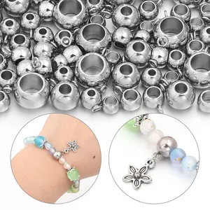 10-20pcs/lot Stainless Steel Spacer Beads With Hanging Hole Big Hole Loose Beads For Jewelry Making DIY Necklace Bracelet