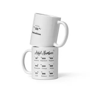White glossy Angel Number Mug | Spiritual Coffee Mug | Numerology Mug | Positive Vibes Cup | Angel Number 111 Design | Manifestation Mug