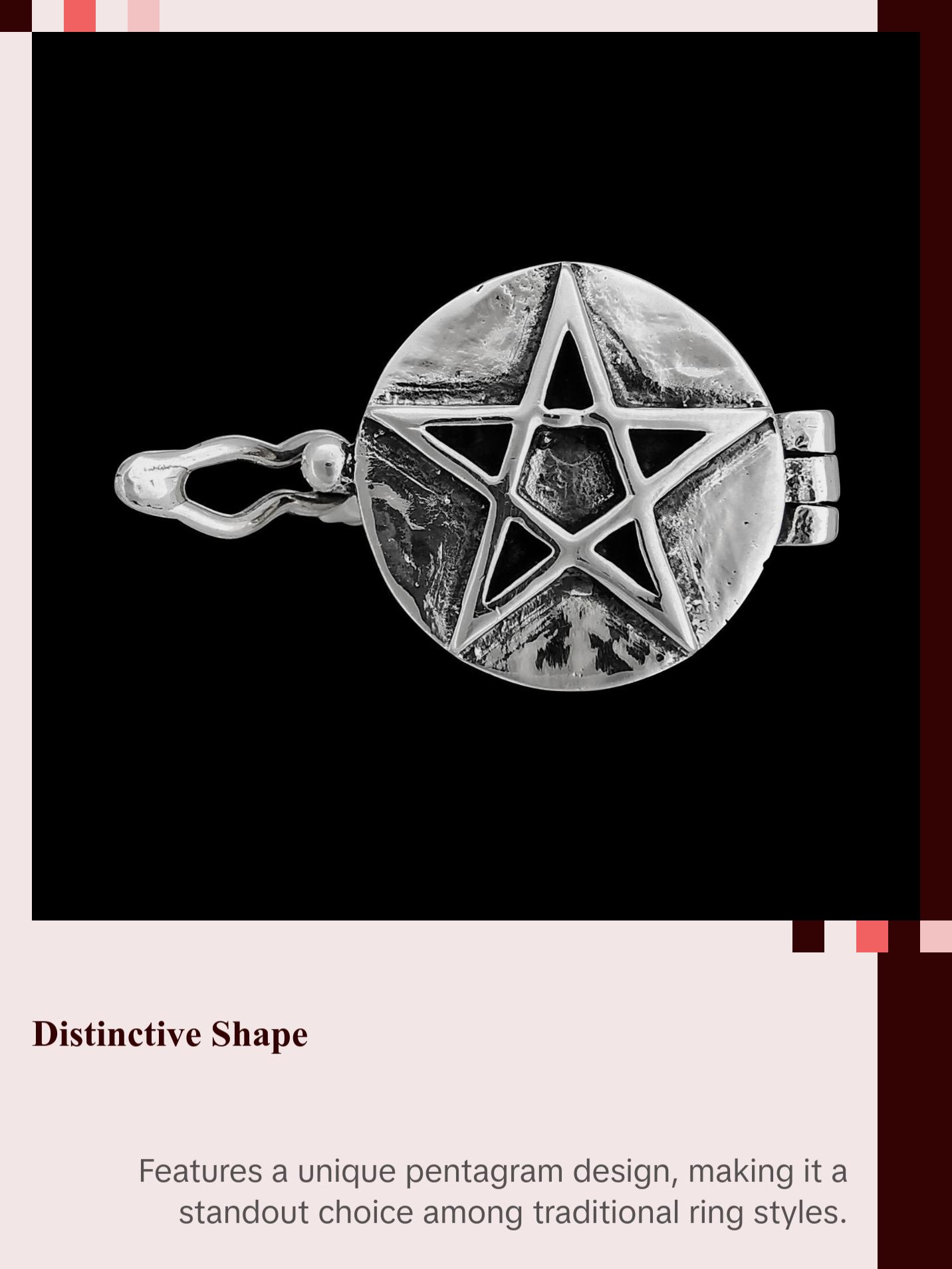 925 Sterling silver pentagram poison ring which opens and closes