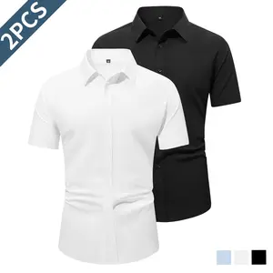 Two-piece set: men’s short-sleeve shirt with cufflinks; casual collared breathable formal wear that includes free cufflinks; suitable for elegant business attire and wedding shirts.