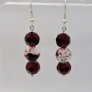 White and Red "Splatter" Bead Earrings