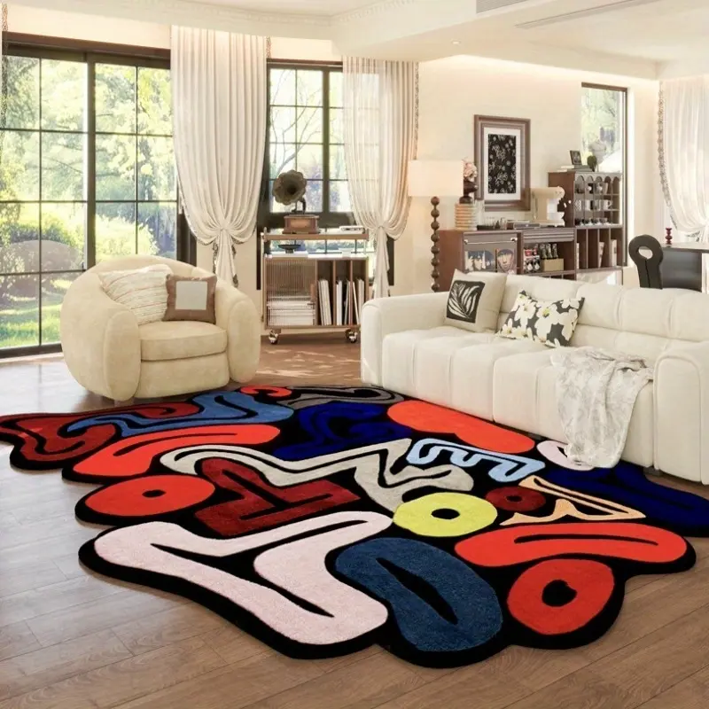 1pc Creative Art Style Living Room Decoration Carpet Colored Dopamine Ins Bedroom Rug Home Decorative Rug Indoor Area Rugs Irregular Shape Cloakroom Plush Carpet Household Flush Soft Washable Floor Mat