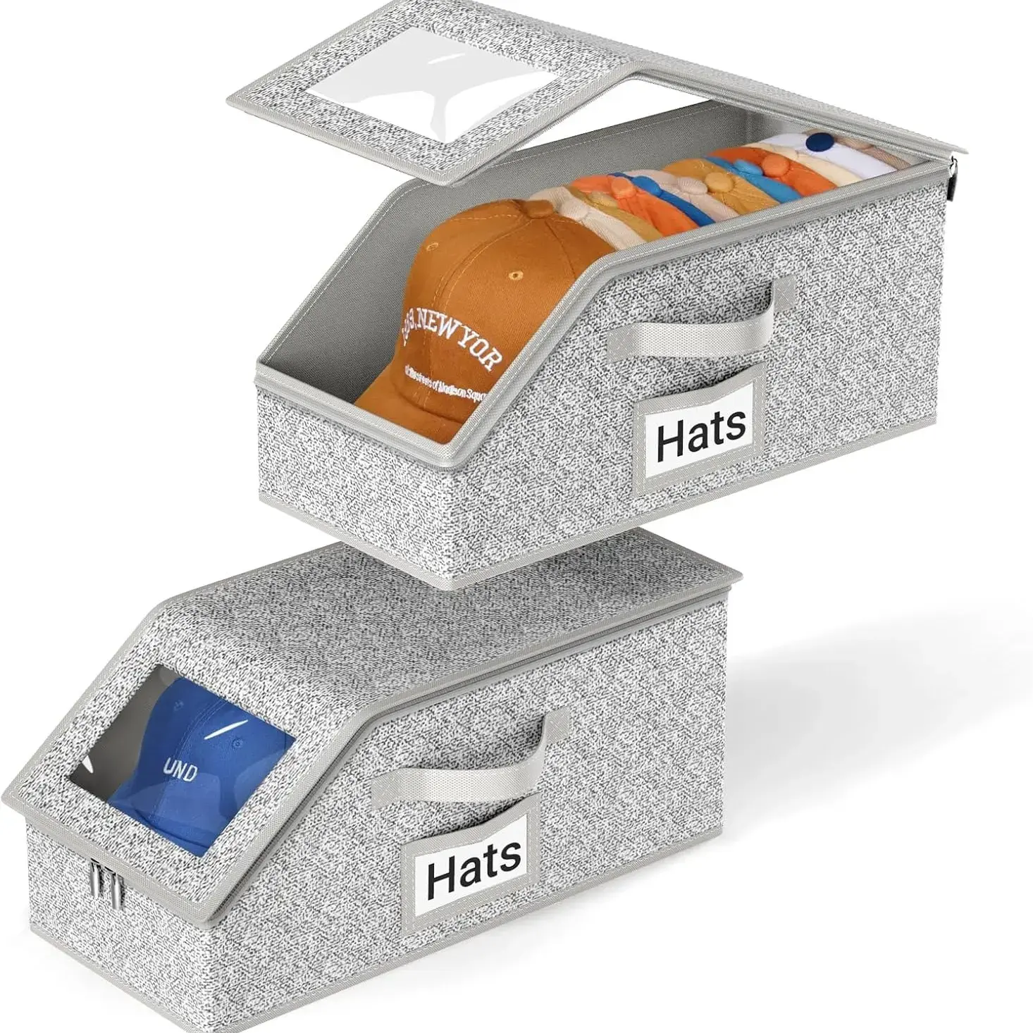 Stackable Hat Storage Boxes for Baseball Caps, Holds Up to 24 Hats, Durable Cardboard Box for Men, Classic Style, Wardrobe Organizer  storage organization organizer storage sturdy snapback box toy box toy organizer storage stuffed animal storage Grey tik