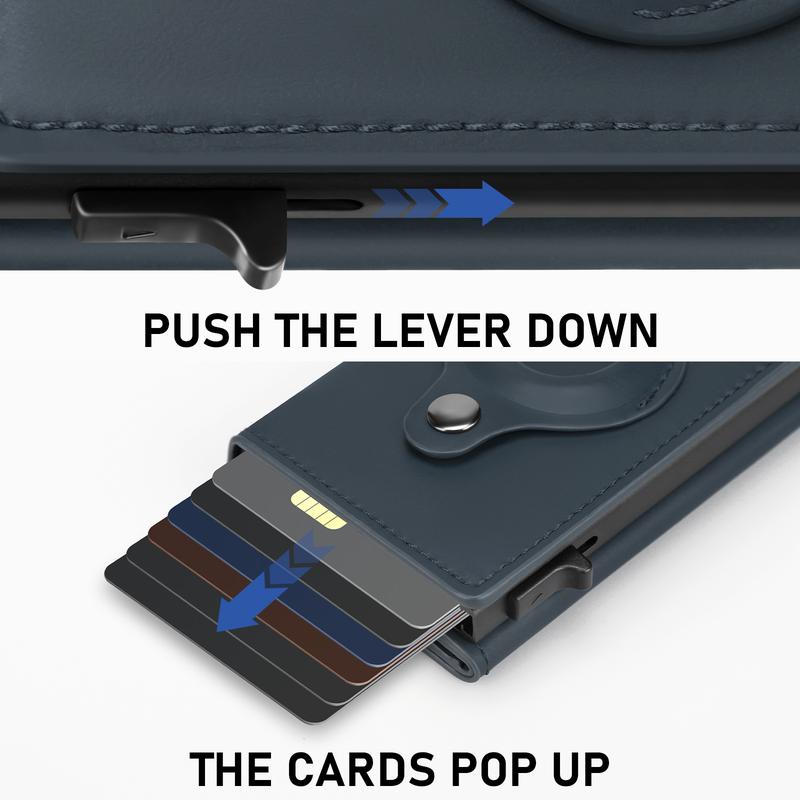 【Mens Gifts】Mens Leather Wallet Card Holder: Pop Up Aluminum Case, Smart, RFID Blocking, Slim, Minimalist - 9-14 Card Capacity | ID Window | Cash Slot Removable Cardholder