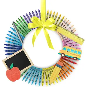 Sherr Teacher Appreciation DIY Crayon Wreath 2026, Classroom Decoration Craft Kit Handmade Teacher Gift for School, Colorful Crayon Art Decor