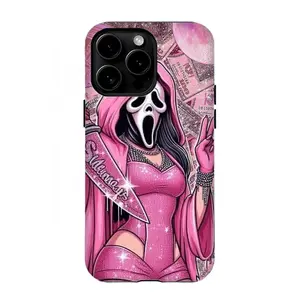 Sparkle Pink Ghostface Glam Phone Case – Y2K Bling Horror Diva Cover for iPhone 16 15 14 13 12 11 17Pro Max,for Samsung S25 S24 S23 S22 Ultra,Gifts For Fans, Phone Accessories