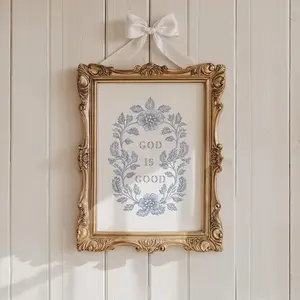 Blue and White Vintage Christian Wall Art Chinoiserie Bible Verse Print Unframed