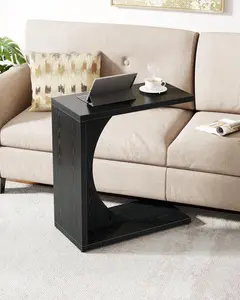 LustreC C-Shaped End Table for Couch, Sofa Side Table, C Table for Small Space, Living Room, Bedroom (2pcs/1pcs, Black)
