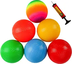 6PCS 8.5 Inch Playground Balls Dodgeballs with 1 Hand Pump for Kids and Adults Dodge Ball, Kickball, Handball, Camps, Picnic and Schoolyard Games