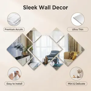 7PCS Self Adhesive Wall Mirror Tiles Rhombic Mirror Stickers for Bedroom Home Gym Wardrobe Door Decor Silver Mirror Decals Decorative Stickers