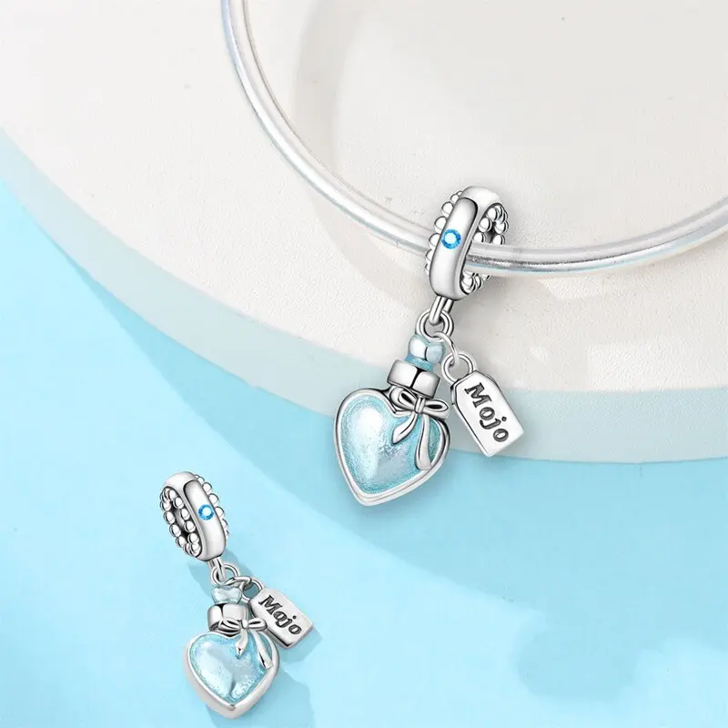925 Sterling Silver Blue Ocean Heart Wishing Bottle Charm for Bracelets, Charms & Pendants with Jewelry Care Tips