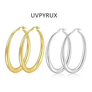 14K Gold Plated Hoop Earrings with 925 Stering Silver Post, Lightweight Hoop Earrings for Women 30mm/40mm/50mm