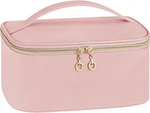 Portable Makeup Bag for Women - Medium Pouch Case Purse with 6 Storage Slots, Waterproof PU Leather, Dual Zippers, Spacious & Durable, Perfect Gift for Travel & Daily Use