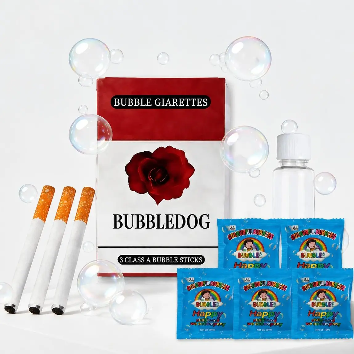 Bubble Cigarette Fake Cigarette Pack Toy with 3 Bubble Sticks and 5 Bubble Liquid Packs, Mini Cigarette Bubble Blower Novelty Stress Relief Toy Funny Party Gift for Men Women