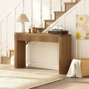 PieDle Furniture Solid Wood Console Table with Drawer - 55 Inches Mid Century Modern Fluted Foyer Table, Entryway Hallway Minimalist Sofa Table, Oval with Drawer