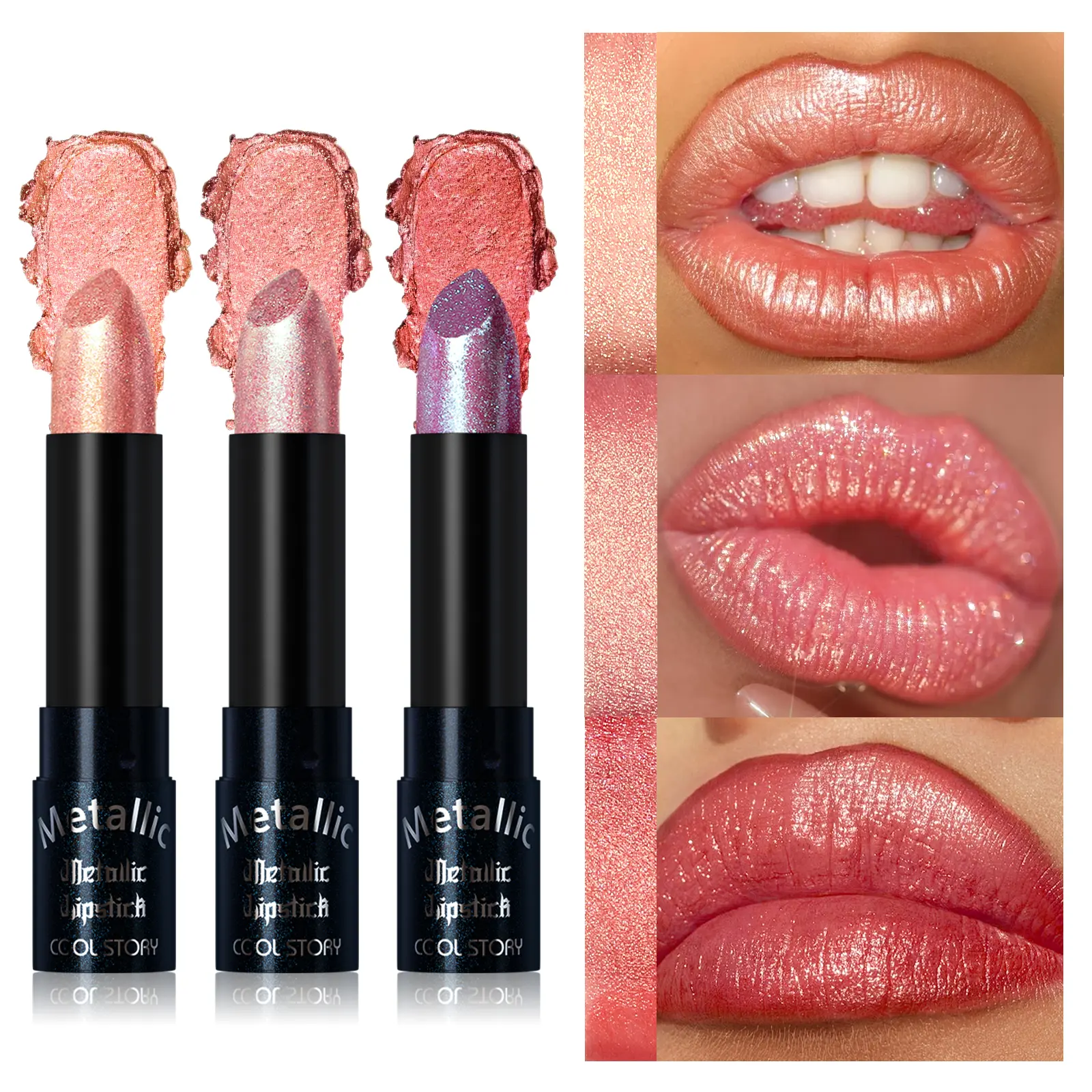 Metallic Shimmer Lipstick Set - Chrome Pearl Finish, Waterproof Long Lasting High Shine Lipstick, High Pigment Glitter Lip Color for Festival, Party & Daily Makeup