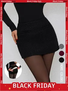 Christmas Autumn Winter New Tweed Mini Skirt, Women's Simple Chic Style Skirt, Sexy Wrap Type, Natural Waist, Spring & Fall