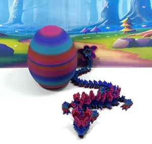 Articulated Dragon and Egg, 3D Printed Cherry Blossom Dragon, 12 Inches Colorful Dragon Toy, Fidget ADHD Autism Toy