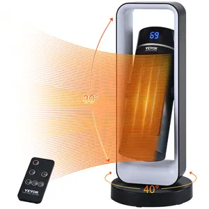 【DealsForYouDays】VEVOR Electric Space Heater with Thermostat Remote Control, 1000W/1500W 2-Level Adjustable Quiet Ceramic Heater Fan, 20 in Tip-Over Shutdown Overheat Protection Small Heaters for Office Room Desk Indo