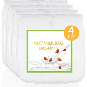 XXL 4 count  Grade Nut Milk Bag , Grade 100, 14" x 14" Nut Bag Strainer, Fine Mesh Nylon Cheese Cloth Bags for Straining Oat Almond Milk, Greek Yogurt, Juice, Cold Brew Coffee,