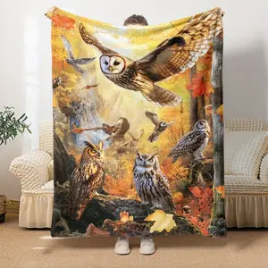 1pc Soft and Warm Flannel Owl Forest Print Blanket, Lightweight Digital Printing Flannel Throw for Sofa, Bed, Travel, Livingroom, Office, Couch, Chair, and Bed