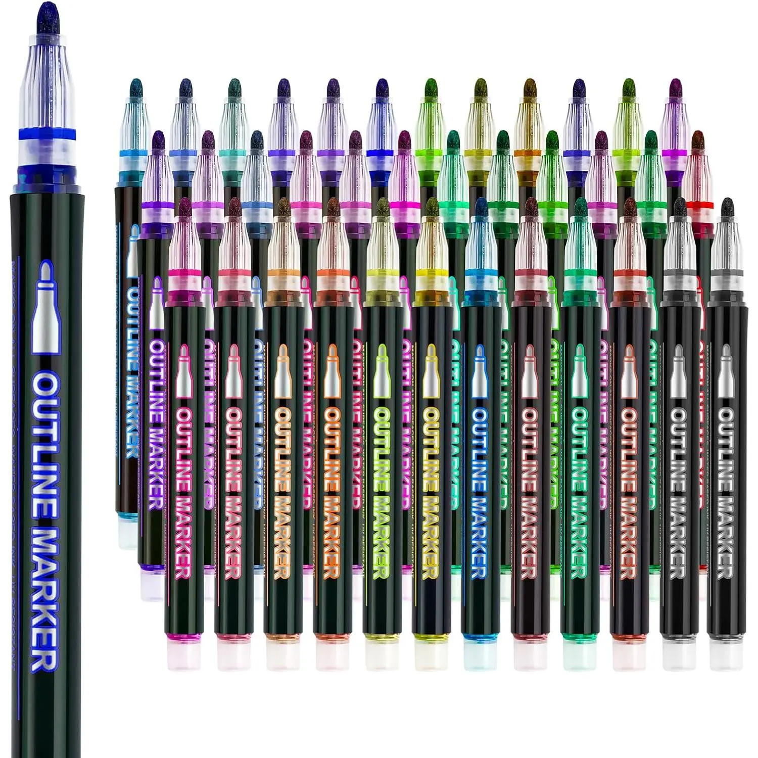 36 Glitter Markers - 12-Color Outline Glitter Pens, Nylon Tip, 2-3mm Medium Tip Office Stationery, Christmas Stocking Stuffers & Teen Girl Gifts for Ages 6-12 Art Supplies