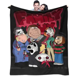 Family Guy Horror Villains Collage Throw Blanket, Retro Cartoon Print, Super Soft Plush Flannel, Multi-Purpose for Sofa, Bed & Halloween Decor, Perfect Gift, Ideal Gift for Fans, Cozy Throw Blanket