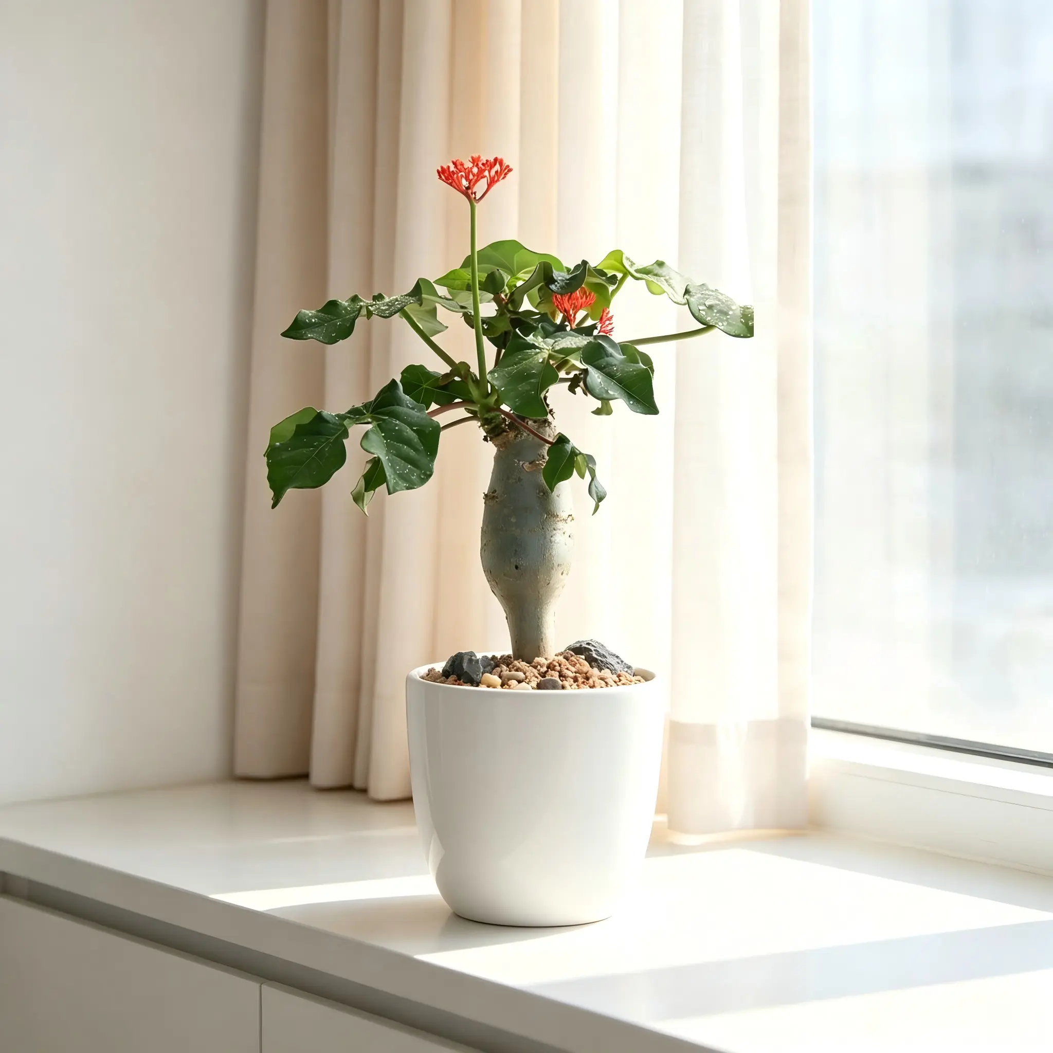 Buddha Belly Plant Live Plant, Jatropha Podagrica Succulent with Sculptural Caudex & Tropical Leaf Beauty, Unique Indoor Home Decor Plant for Plant Lovers