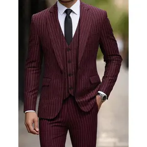 Men's Long Sleeve Slim Fit Pinstripe 3 - Piece Suit for Business Casual, Semi - Formal Wedding & Prom Occasions