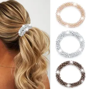 Rhinestone Hair Ties Sparkly Ponytail Holders Glitter Hair Scrunchies Rhinestone Hair Accessories for Women and Girls (Pack of 3)