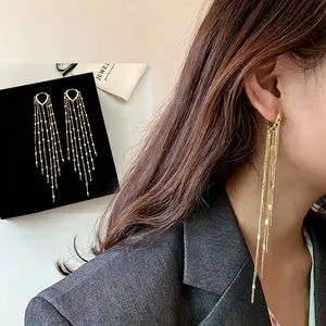 1 Pair Long Tassel Threader Earrings For Women, Perfect for Daily Wear, Parties, Weddings, And Other Jewelry Additions, Elegant Earrings