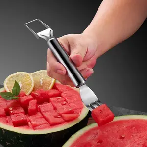 Stainless steel watermelon slicer, fruit divider, watermelon dicer, fruit pulp digger, double ended fruit fork