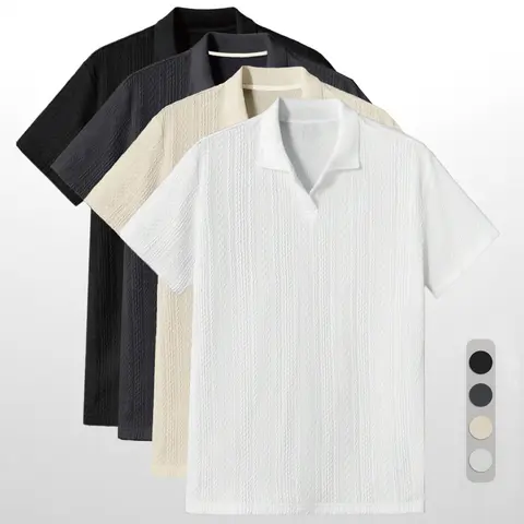 Men's Solid Jacquard Knit Polo Shirt, Regular Fit Casual Short Sleeve Collared Top for Summer, National Day Clothing, Fashion Menswear Men's Clothes for Daily Wear，summer outfits，mensfashion，mens clothing，guys giftsJacquard polo shirt funny men