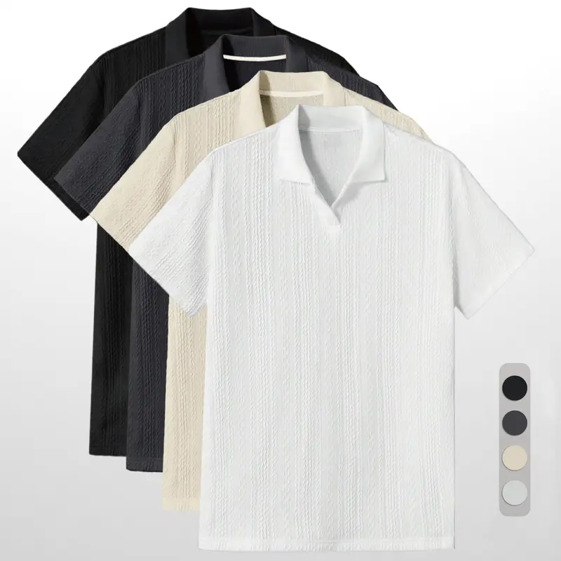 Men's Solid Jacquard Knit Polo Shirt, Regular Fit Casual Short Sleeve Collared Top for Summer, National Day Clothing, Fashion Menswear Men's Clothes for Daily Wear,summer outfits,mensfashion,mens clothing,guys giftsJacquard polo shirt funny men
