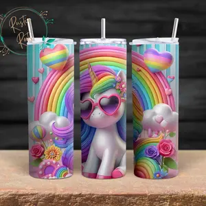 Neon rainbow unicorn 20oz skinny tumbler