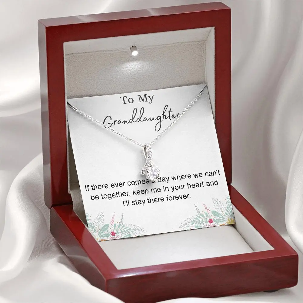Granddaughter Necklace, To My Granddaughter Necklace Gift, Keep Me In Your Heart Petit Ribbon Necklace, Jewelry Message Card, Necklace Gifts For Birthday, Anniversary, Christmas Day, Thanksgiving