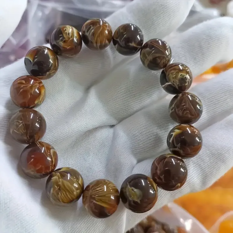 16mm Beaded Look Natural Amber Bracelet - Unisex Elegant Costume Fashion Jewelry, Ideal Gift for Valentine's Day, Christmas