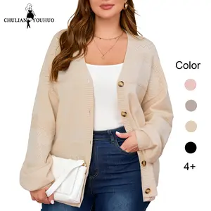 Chulianyouhuo 2026  Womens Plus Size Casual Cardigan Sweater Lightweight Trendy Long Sleeve V Neck Button-Down Crochet Shrugs Cardigans 1XL-5XL Soft Womenswear Knitwear Cropped cardigan