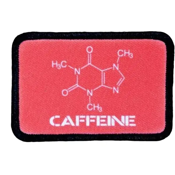Caffeine molecule coffee tea meme 2"x3" removable morale patch with hook and loop backing