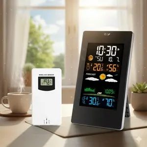Smart Indoor Outdoor Weather Station, Color LCD Display, Wireless Temp & Humidity Monitor, Home Office Climate Tracker, Weather Forecast Alarm, Portable Digital Thermometer, High Accuracy Environmental Sensor