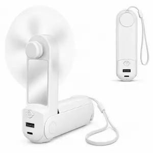 LMMAKE Portable Foldable Handheld Mini Fan 270° Adjustable 1200mAh Rechargeable Battery-Powered with 3-Speed Settings Makeup Mirror Flashlight & Mobile Power Bank for Travel Camping Daily Use