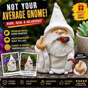 White-bearded dwarf giving the middle finger, independent garden decoration, dwarf statue, resin figurine.