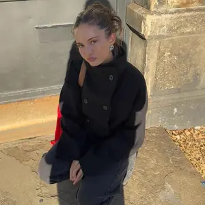 2025 new solid color stand-up collar double-breasted long-sleeved short jacket simple autumn and winter stand-up collar breasted coat Womenswear Tops