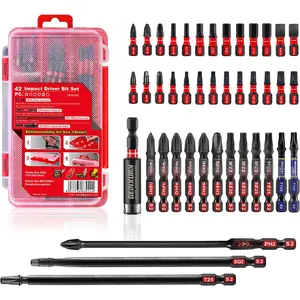 42 count  Bits Set, Impact  S2 Steel Multi Insert Power Bits Tips with Impact Bit Holder with Storage Box(PH/TORX/SQ/PZ/HEX/SL)