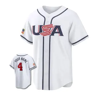 Custom USA Baseball Jersey, Personalized Name Number Button Front Shirt