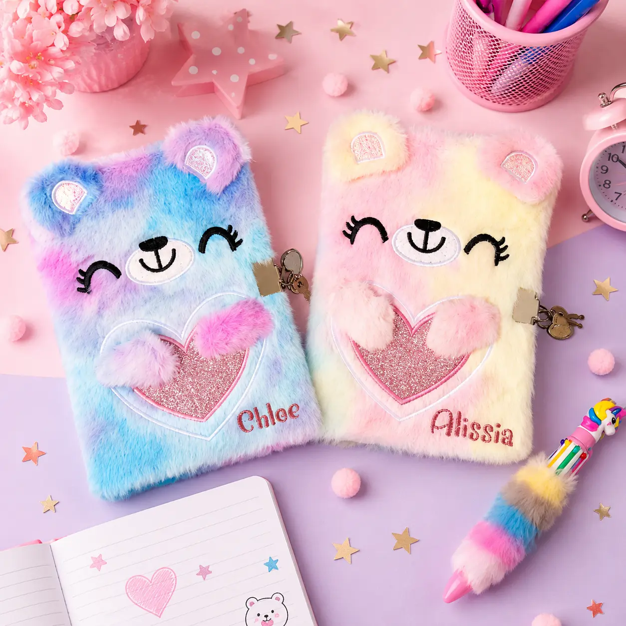Personalized Teddy Bear Plush Diary with Lock | Custom Kids Journal