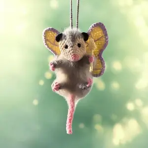 Fairy Possum RearView Mirror Accessory Car Mirror Hanger, Cute Car Accessory for Women Teens, Crochet Opossum Car Charm, Funny Car Decor Toy