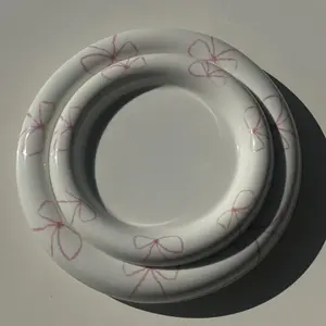 Pink Bubble Bow Coquette Chunky Chubby Bow Plate Set - Two Cottagecore Bow Ribbon Ceramic Plates - Ideal Gift for Her, Birthday,Housewarming